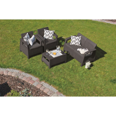 Keter zahradní set CORFU grafit (2x křeslo + 1xstolek + 1x sofa)